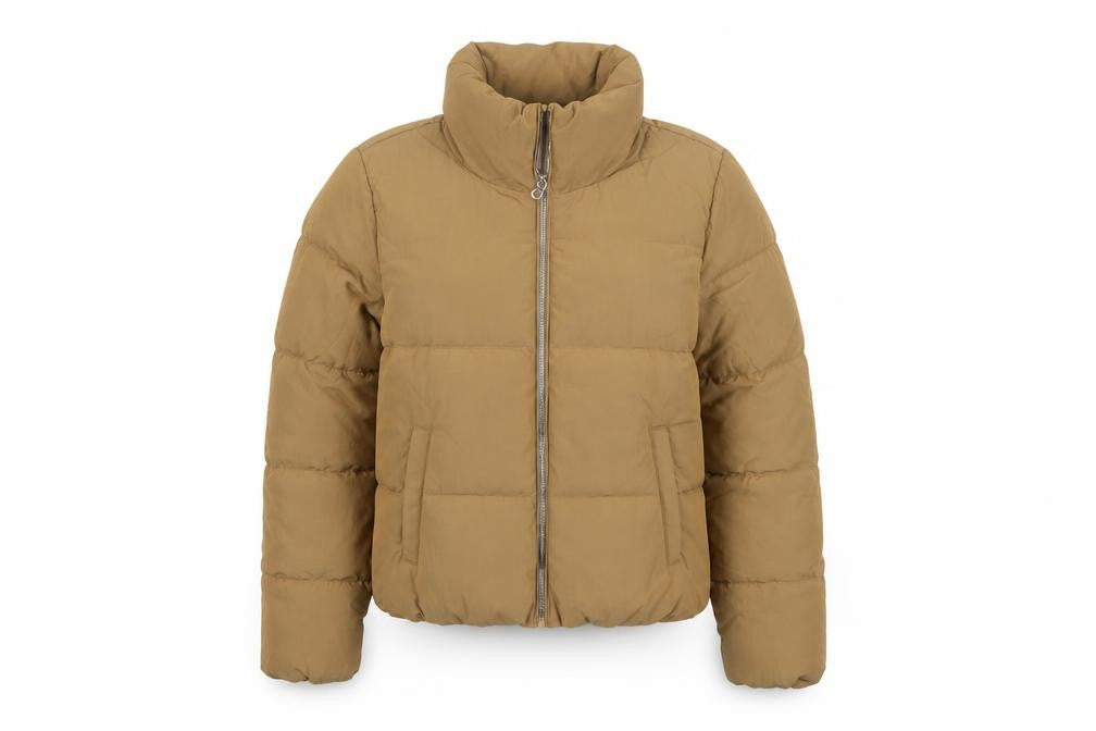 Front view of Only Women’s Brown Short Puffer Jacket L Zip Padded Winter Coat