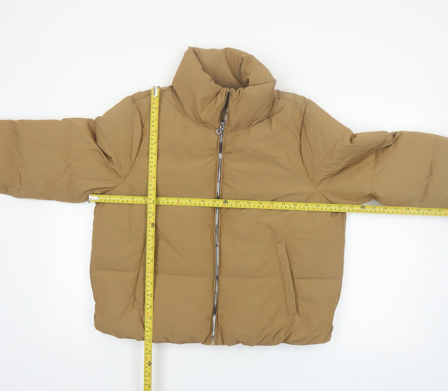ONLY Women’s Brown Short Puffer Jacket L Zip Padded Winter Coat