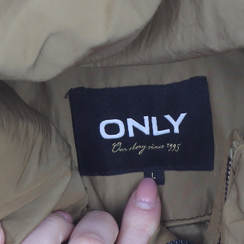 ONLY Women’s Brown Short Puffer Jacket L Zip Padded Winter Coat