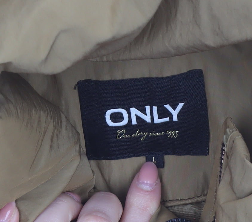 ONLY Women’s Brown Short Puffer Jacket L Zip Padded Winter Coat