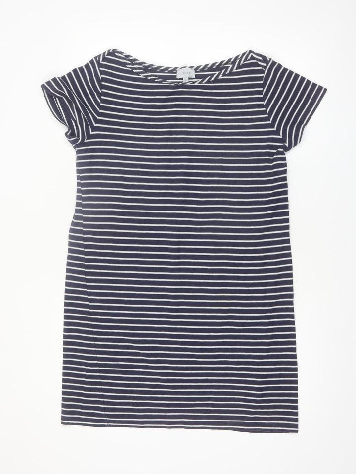 Jigsaw Women Blue Striped Cotton T-Shirt Dress M