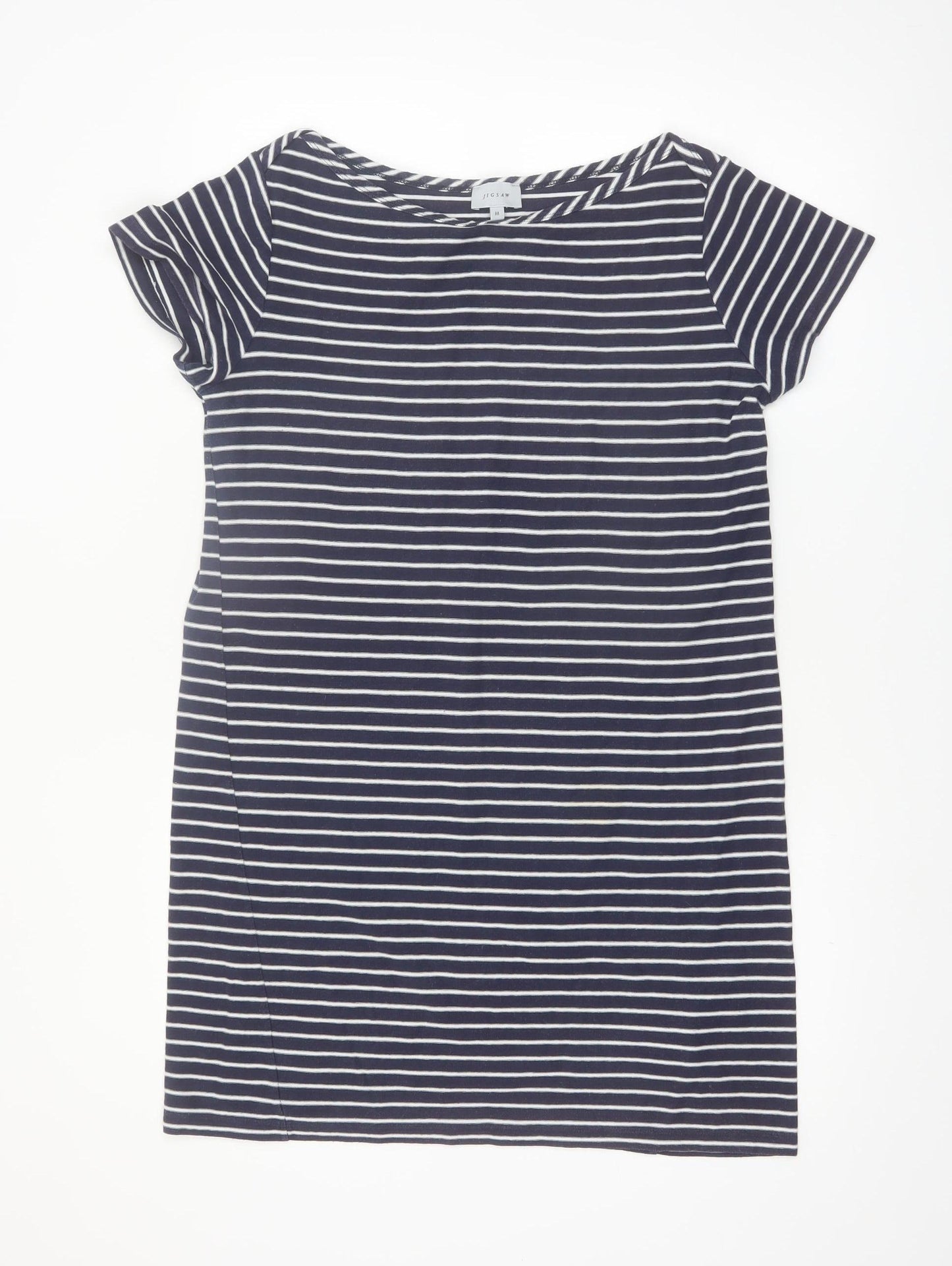 Jigsaw Women Blue Striped Cotton T-Shirt Dress M
