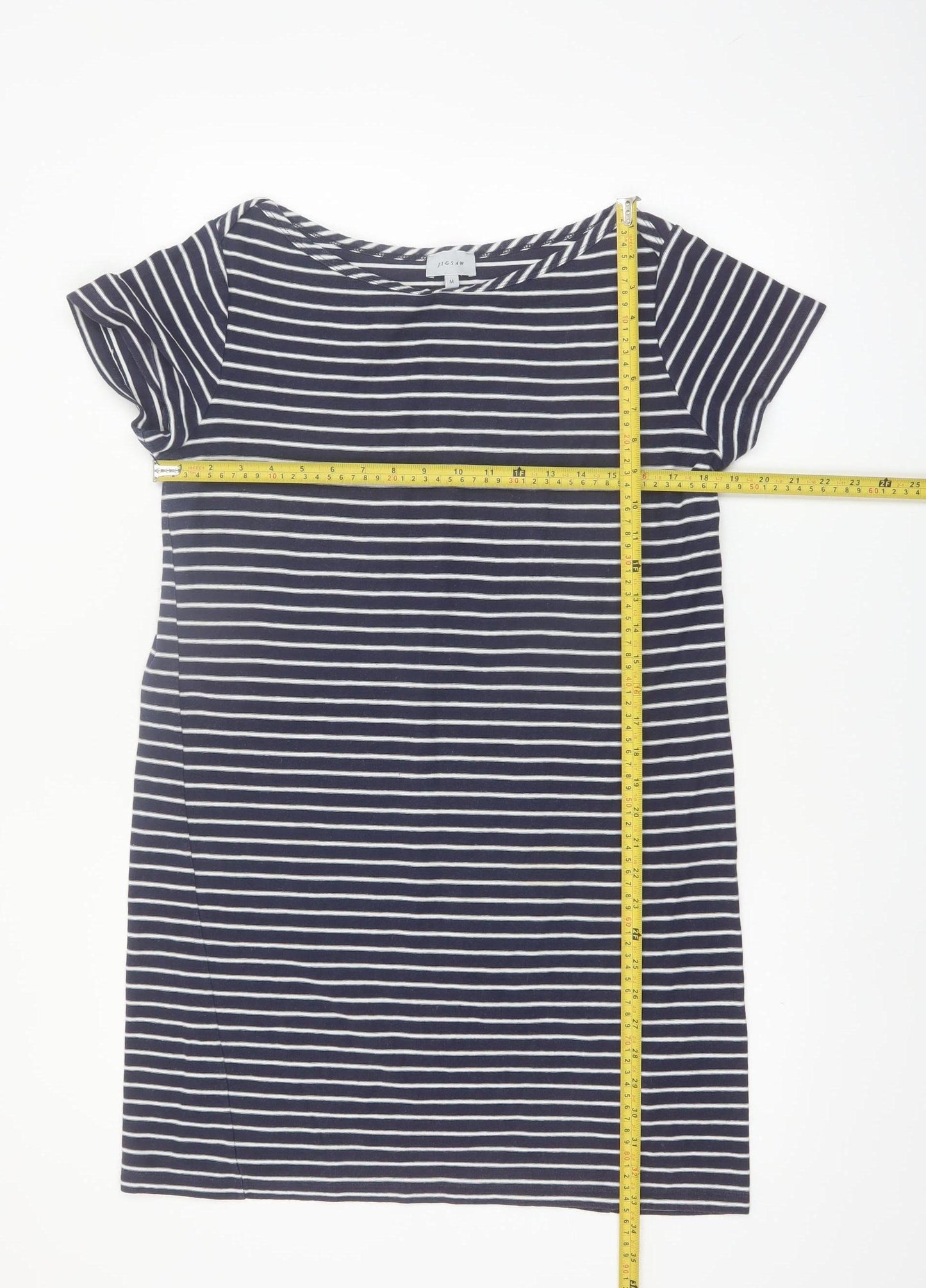 Jigsaw Women Blue Striped Cotton T-Shirt Dress M