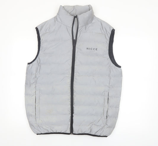 Nicce London Men's Grey Puffer Waistcoat Vest Size L Regular Fit