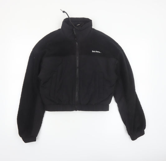 Urban Outfitters Womens Black Cropped Fleece Bomber Jacket Size S