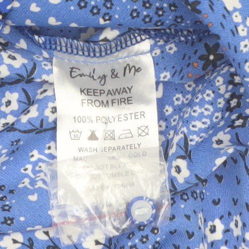 Emily & Me Women Blue Floral Wrap Blouse Size 8