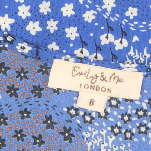 Emily & Me Women Blue Floral Wrap Blouse Size 8