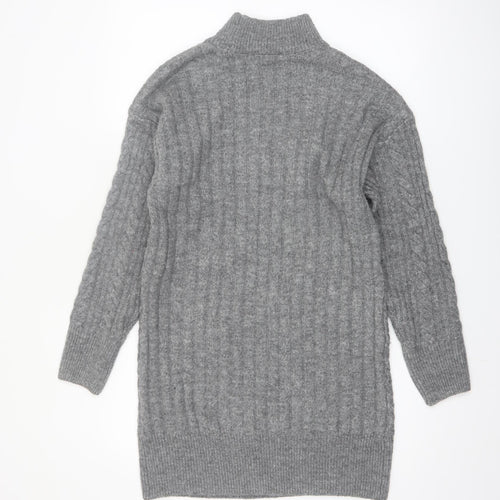New Look Women Grey Mock Neck Cable-Knit Long Sleeve Jumper S