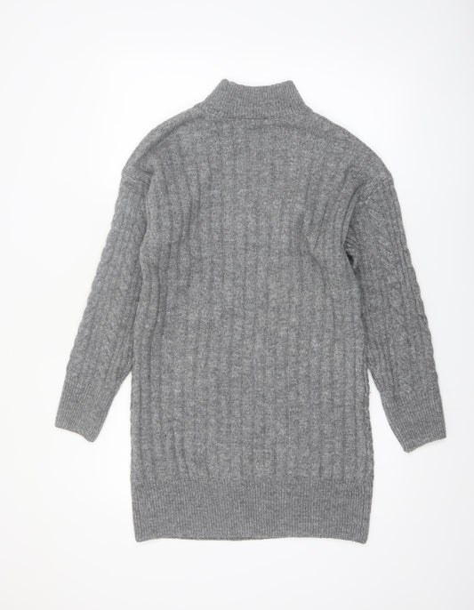 New Look Women Grey Mock Neck Cable-Knit Long Sleeve Jumper S