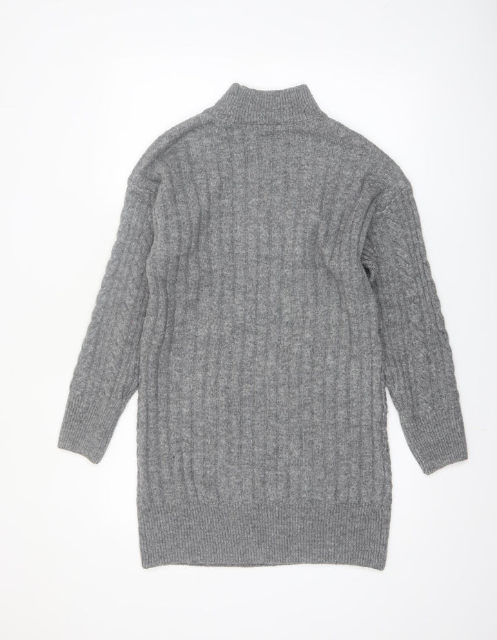 New Look Women Grey Mock Neck Cable-Knit Long Sleeve Jumper S