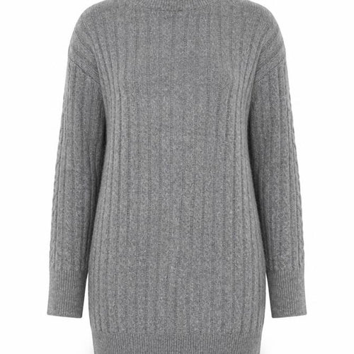 New Look Women Grey Mock Neck Cable-Knit Long Sleeve Jumper S