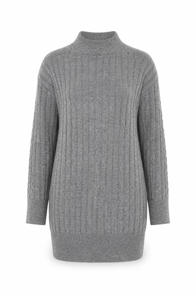 New Look Women Grey Mock Neck Cable-Knit Long Sleeve Jumper S