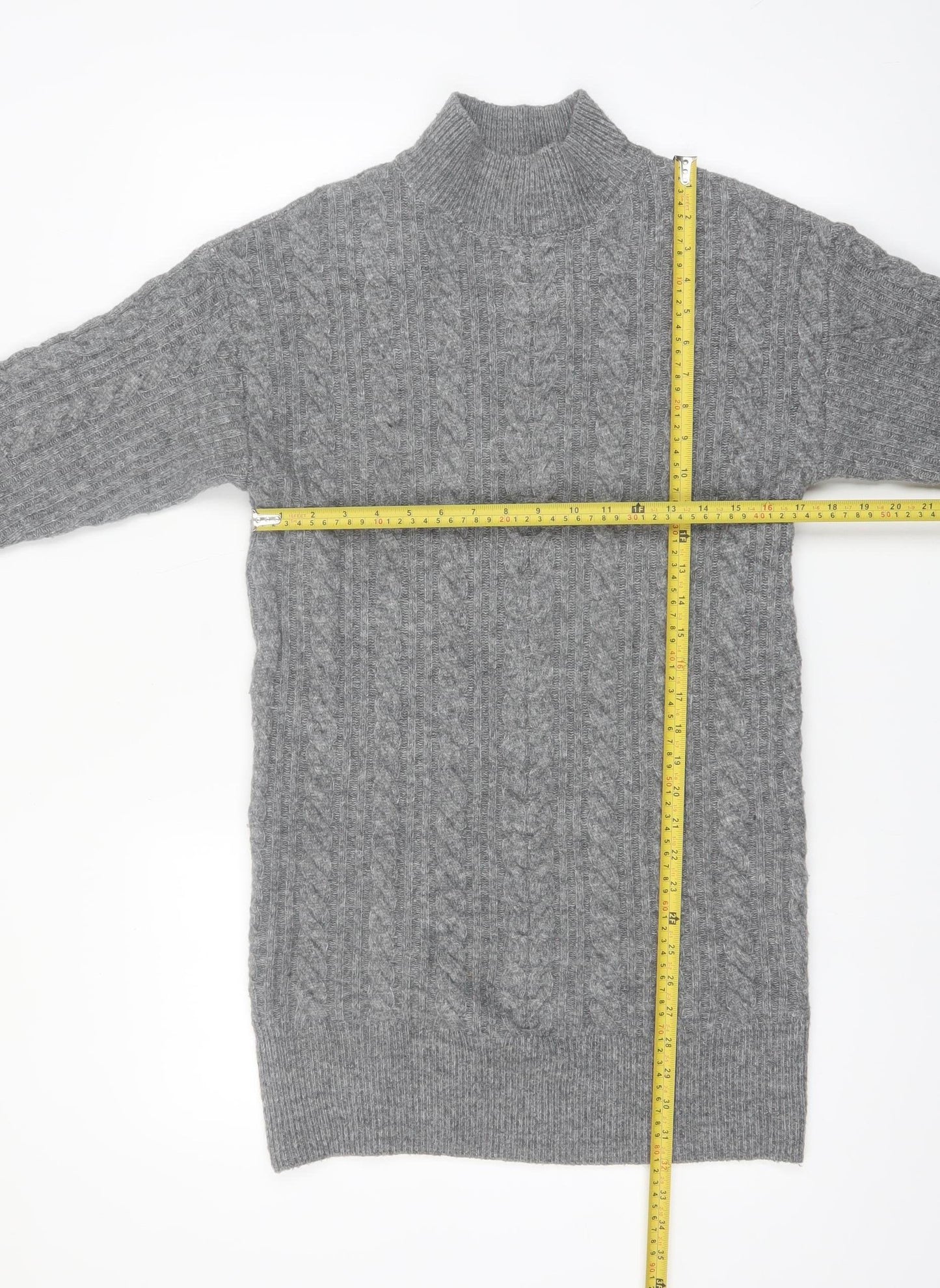 New Look Women Grey Mock Neck Cable-Knit Long Sleeve Jumper S
