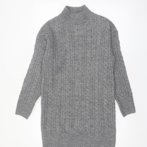 New Look Women Grey Mock Neck Cable-Knit Long Sleeve Jumper S