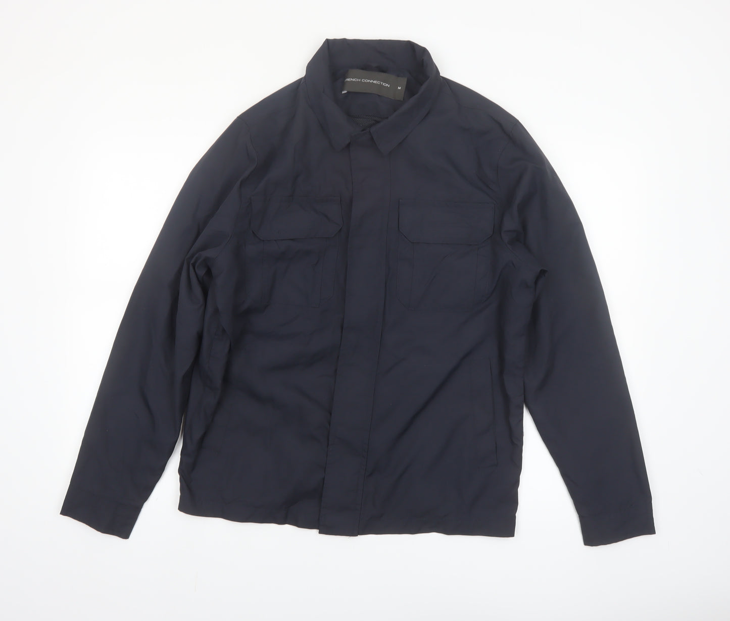 French Connection Men's Blue Polyamide Jacket Size M Casual Mid-Length