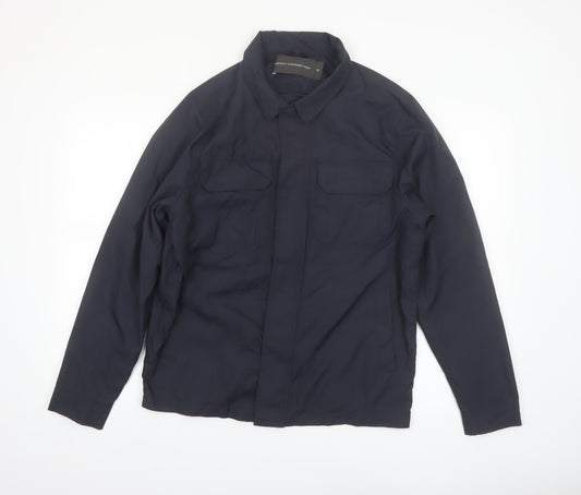 French Connection Men's Blue Polyamide Jacket Size M Casual Mid-Length