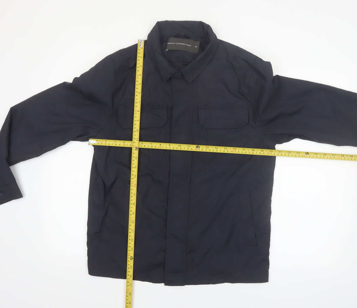 French Connection Men's Blue Polyamide Jacket Size M Casual Mid-Length