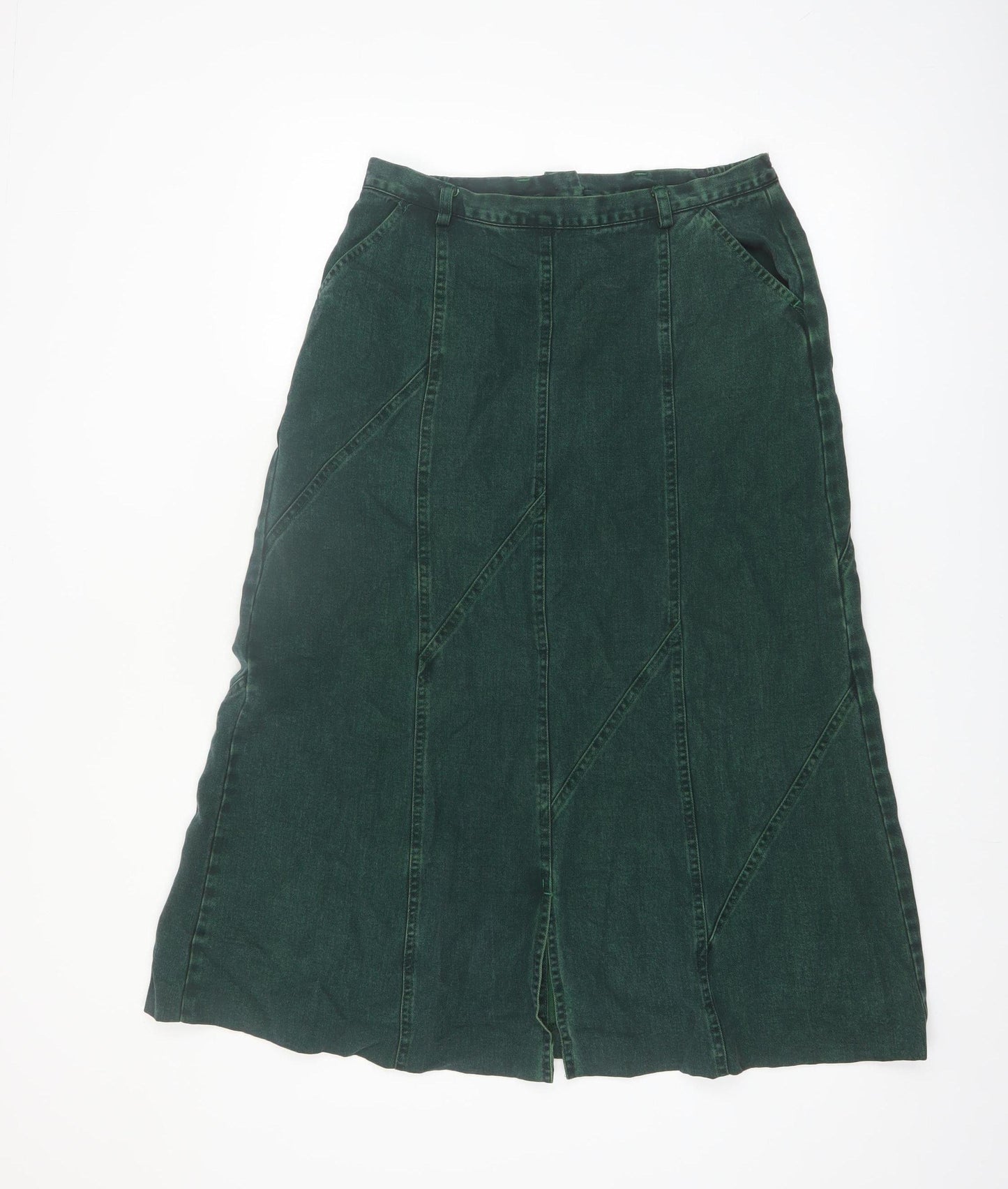 PohjanHeimo Women Green Cotton A-Line Midi Skirt UK12