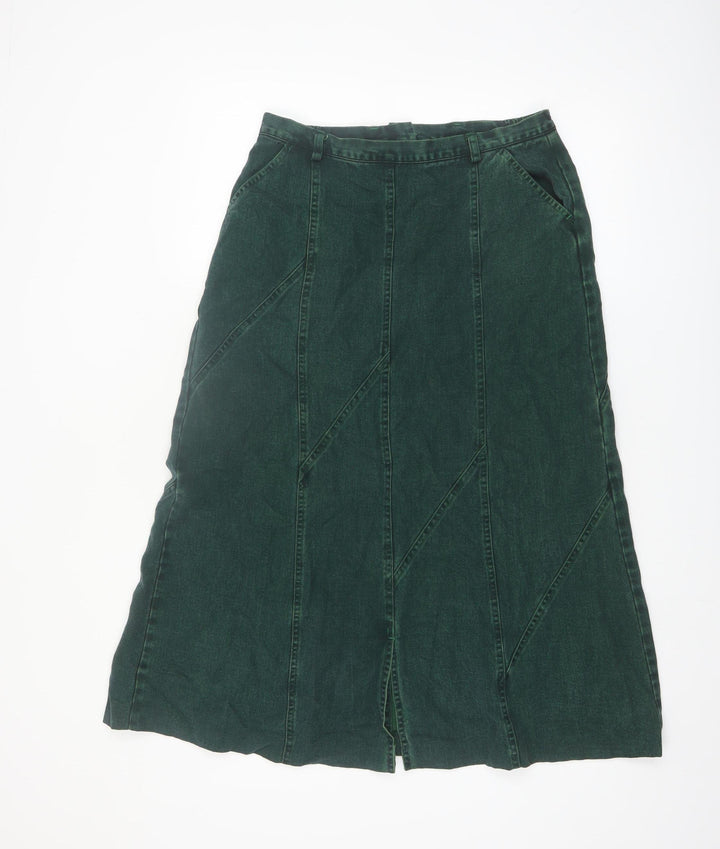 PohjanHeimo Women Green Cotton A-Line Midi Skirt UK12