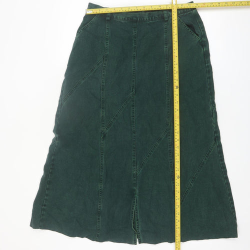 PohjanHeimo Women Green Cotton A-Line Midi Skirt UK12