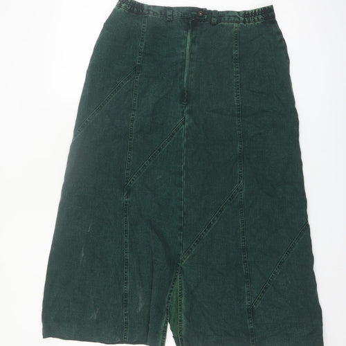 PohjanHeimo Women Green Cotton A-Line Midi Skirt UK12
