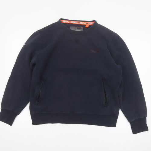 Superdry Men’s Blue XL Crew Neck Pullover Sweatshirt with Zipped Pockets