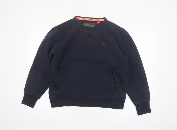 Superdry Men’s Blue XL Crew Neck Pullover Sweatshirt with Zipped Pockets