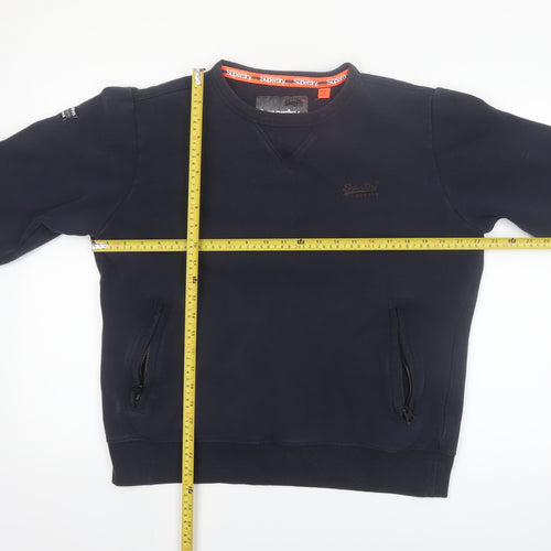 Superdry Men’s Blue XL Crew Neck Pullover Sweatshirt with Zipped Pockets
