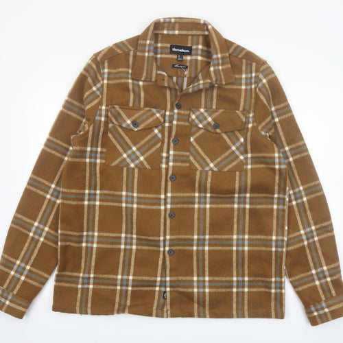 Threadbare Men's Brown Check Flannel Jacket L Regular Fit