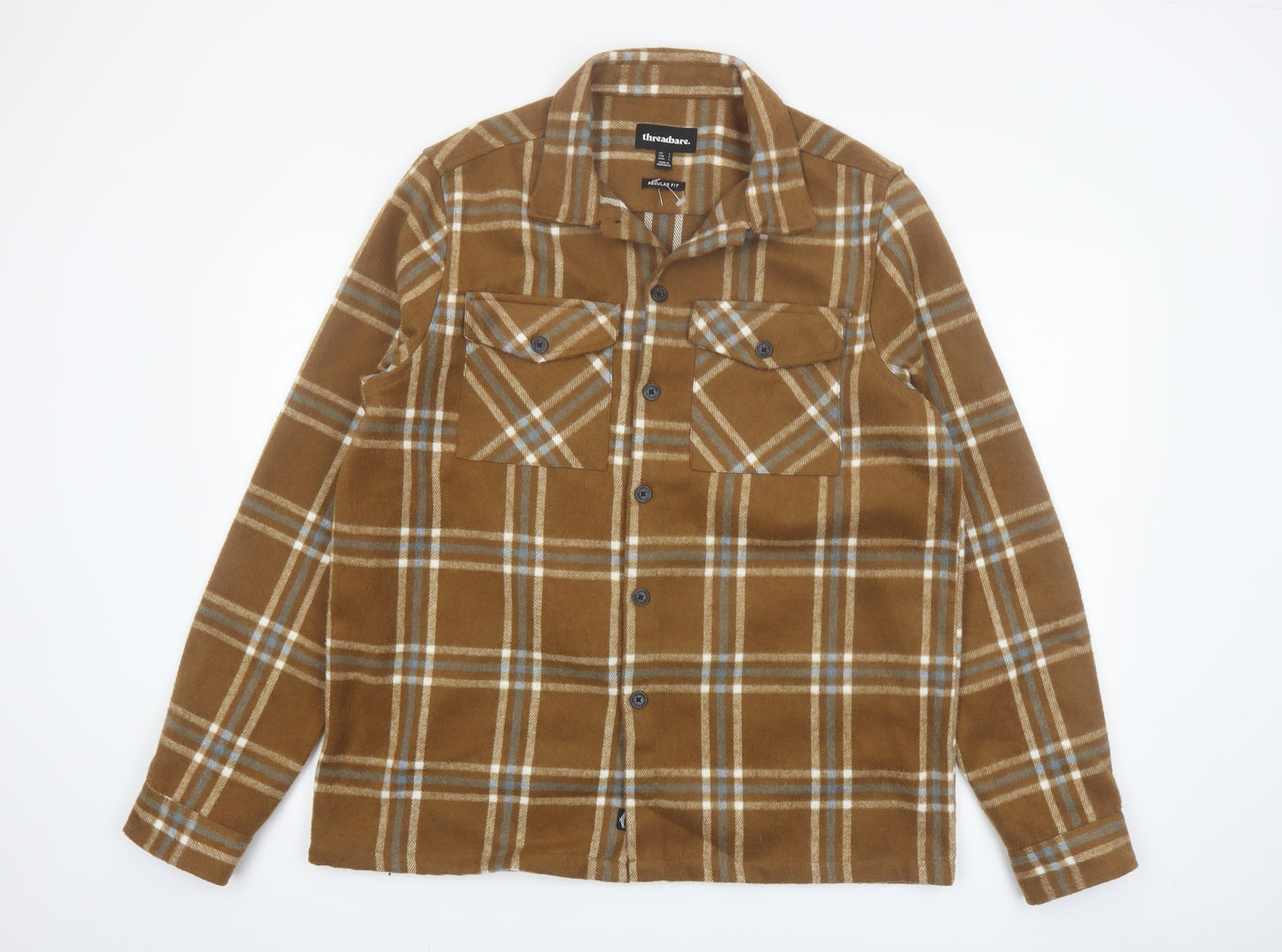 Threadbare Men's Brown Check Flannel Jacket L Regular Fit