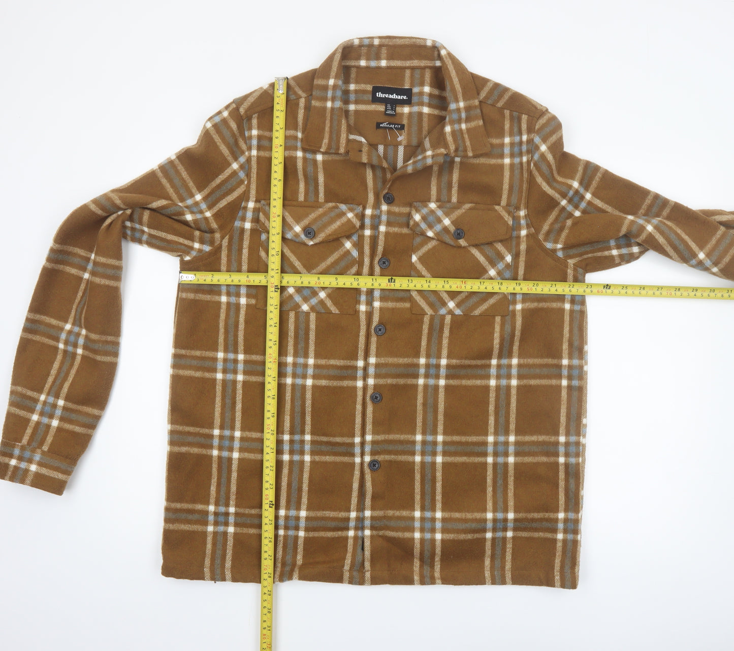 Threadbare Men's Brown Check Flannel Jacket L Regular Fit