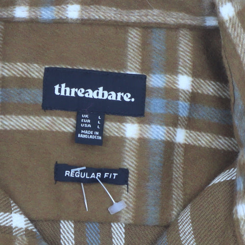 Threadbare Men's Brown Check Flannel Jacket L Regular Fit