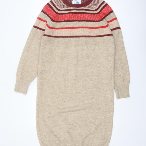 Mantaray Women’s Beige Striped Jumper Dress Size 10 Knit Classic