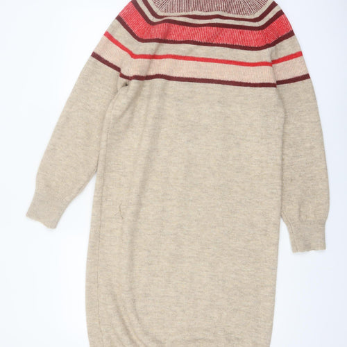 Mantaray Women’s Beige Striped Jumper Dress Size 10 Knit Classic