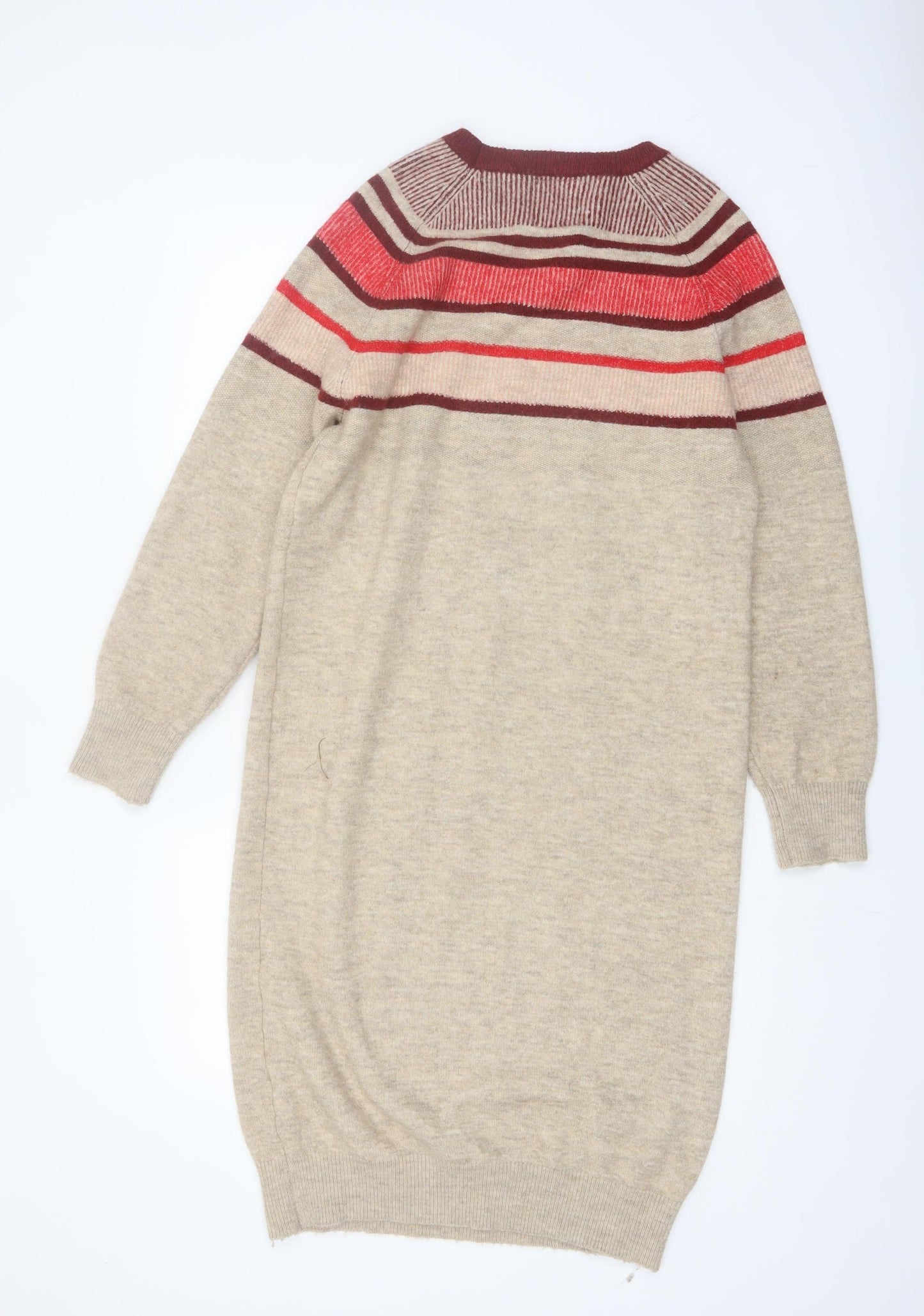 Mantaray Women’s Beige Striped Jumper Dress Size 10 Knit Classic