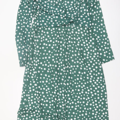 Boohoo Women's Green Polka Dot Long Sleeve Jumpsuit Size 14
