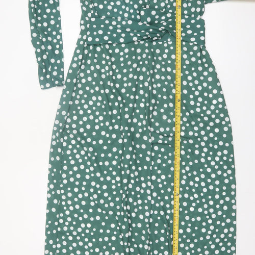 Boohoo Women's Green Polka Dot Long Sleeve Jumpsuit Size 14