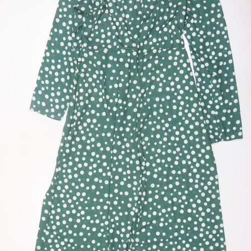 Boohoo Women's Green Polka Dot Long Sleeve Jumpsuit Size 14