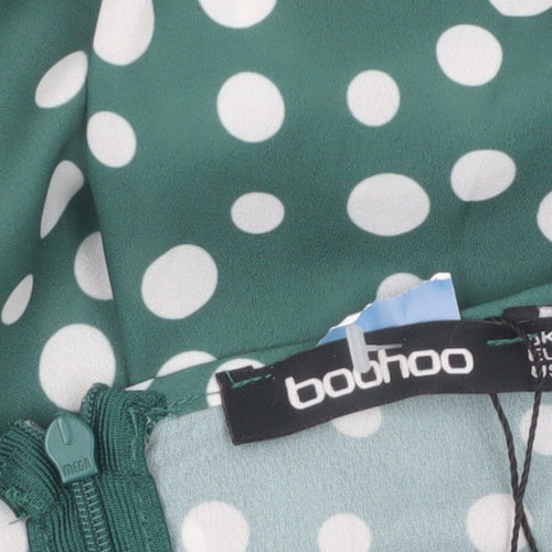 Boohoo Women's Green Polka Dot Long Sleeve Jumpsuit Size 14