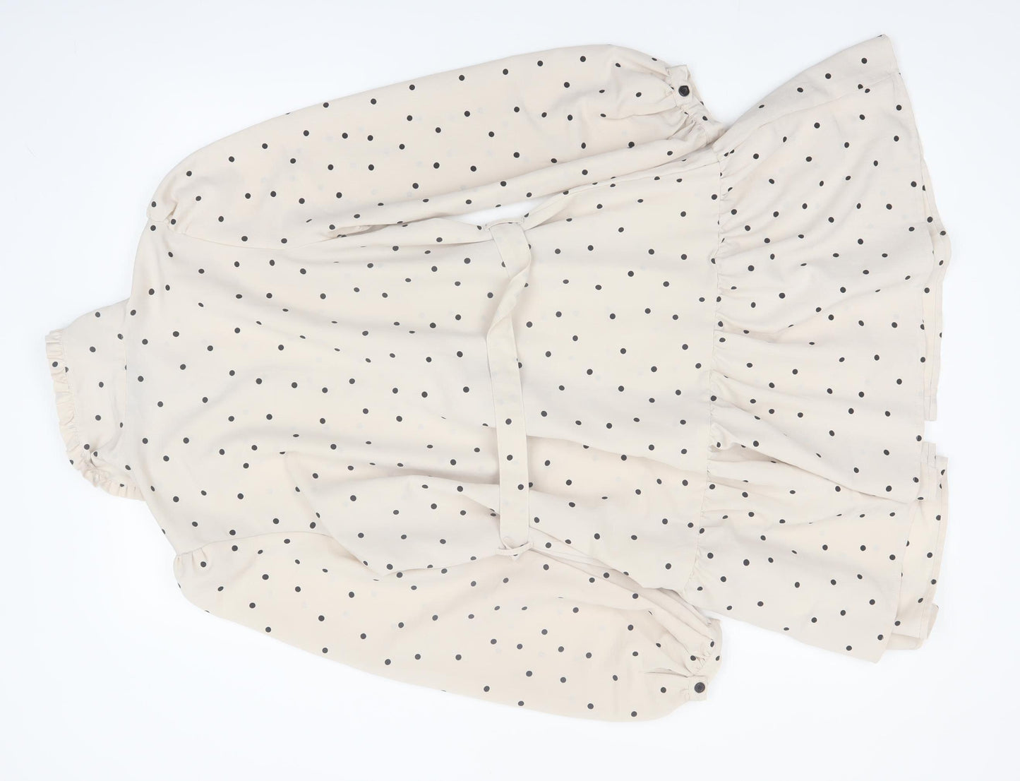 New Look Women Beige Polka Dot Shirt Dress Size 12 Long Sleeve Belted