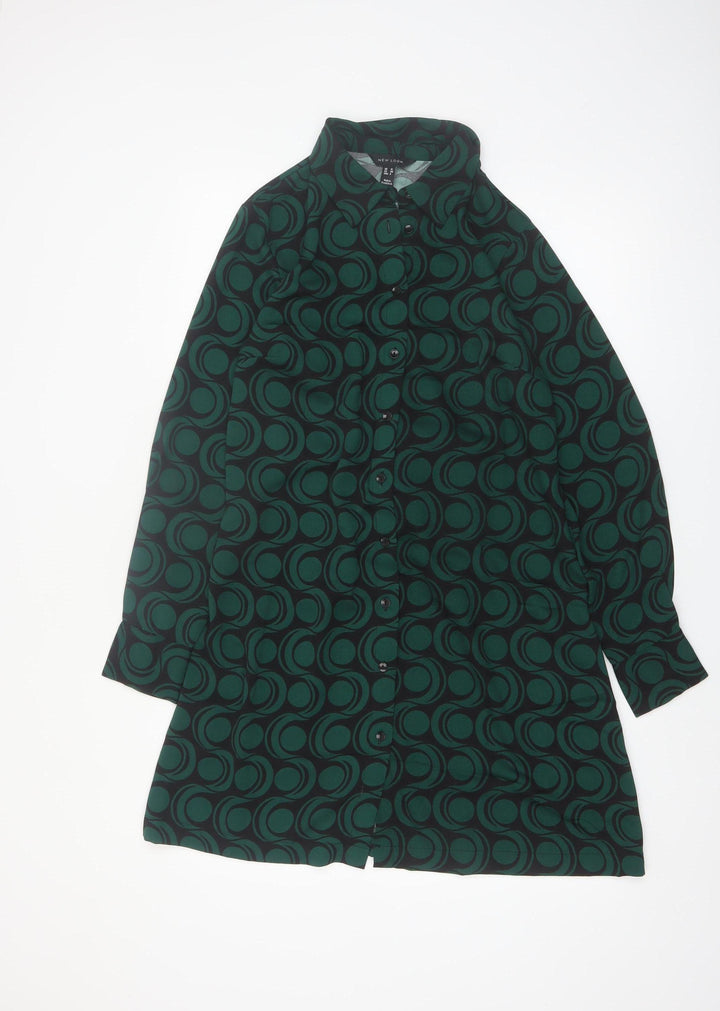 New Look Women’s Green Geometric Collared Shirt Dress UK 12