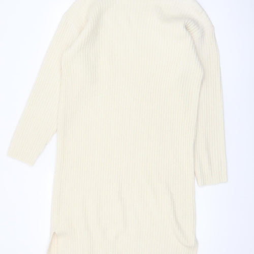 New Look Women Ivory Knit Jumper Dress M High Neck Long Sleeve