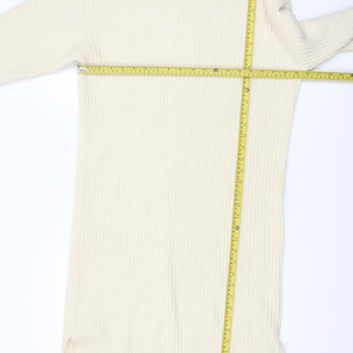 New Look Women Ivory Knit Jumper Dress M High Neck Long Sleeve