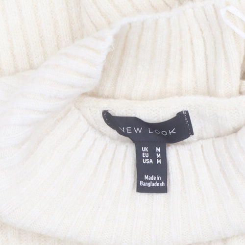New Look Women Ivory Knit Jumper Dress M High Neck Long Sleeve