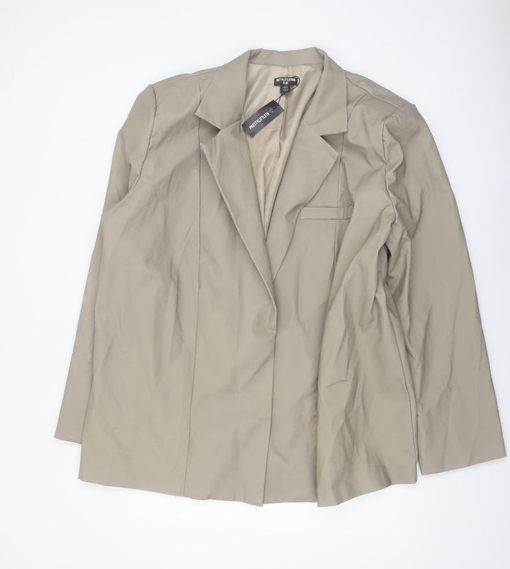 PrettyLittleThing Women Beige Plus Size 26 Faux Leather Blazer