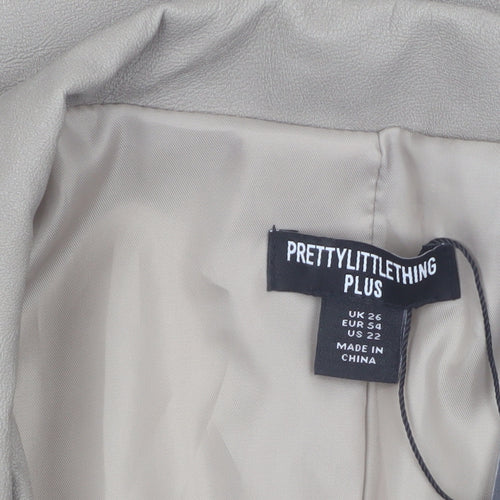 PrettyLittleThing Women Beige Plus Size 26 Faux Leather Blazer