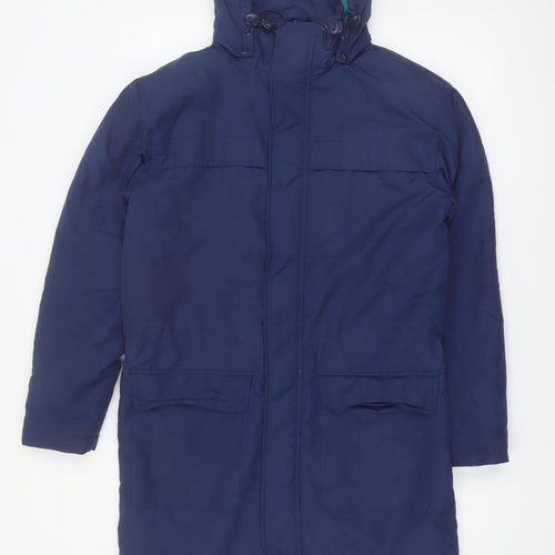 Cotton Traders Women Navy Blue Hooded Parka Coat Size S