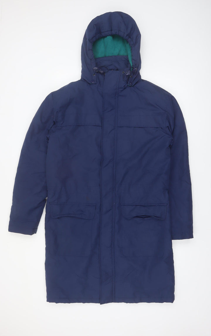 Cotton Traders Women Navy Blue Hooded Parka Coat Size S