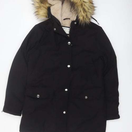 Soulcal & Co Women's Black Faux Fur Hooded Parka Coat Size 14