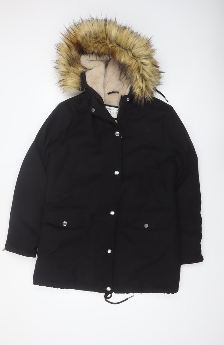 Soulcal & Co Women's Black Faux Fur Hooded Parka Coat Size 14